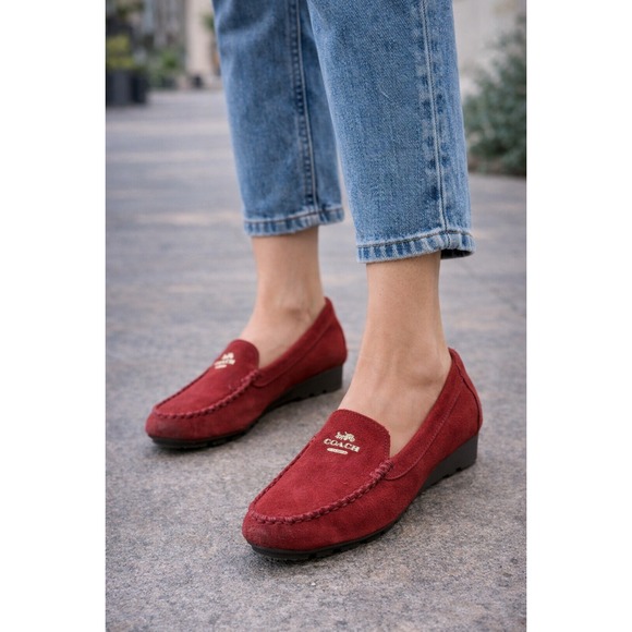 Coach Shoes - Coach Burgundy‎ Suede Loafer Wedge Shoes Women's Size 6